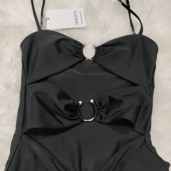 Swim by DI Black Cut-Out One-Piece Swimsuit With Rings & Adjustable Straps M - Picture 8 of 13